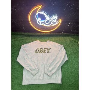 Obey Streetwear Mens Gray Crewneck Sweatshirt Size‎ Medium Camouflage Logo